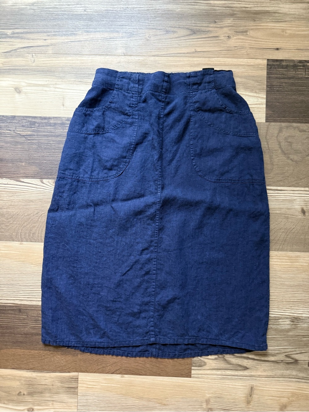 Vintage FLAX Linen Midi Skirt Navy Blue Large Attitude of Gratitude Lagenlook